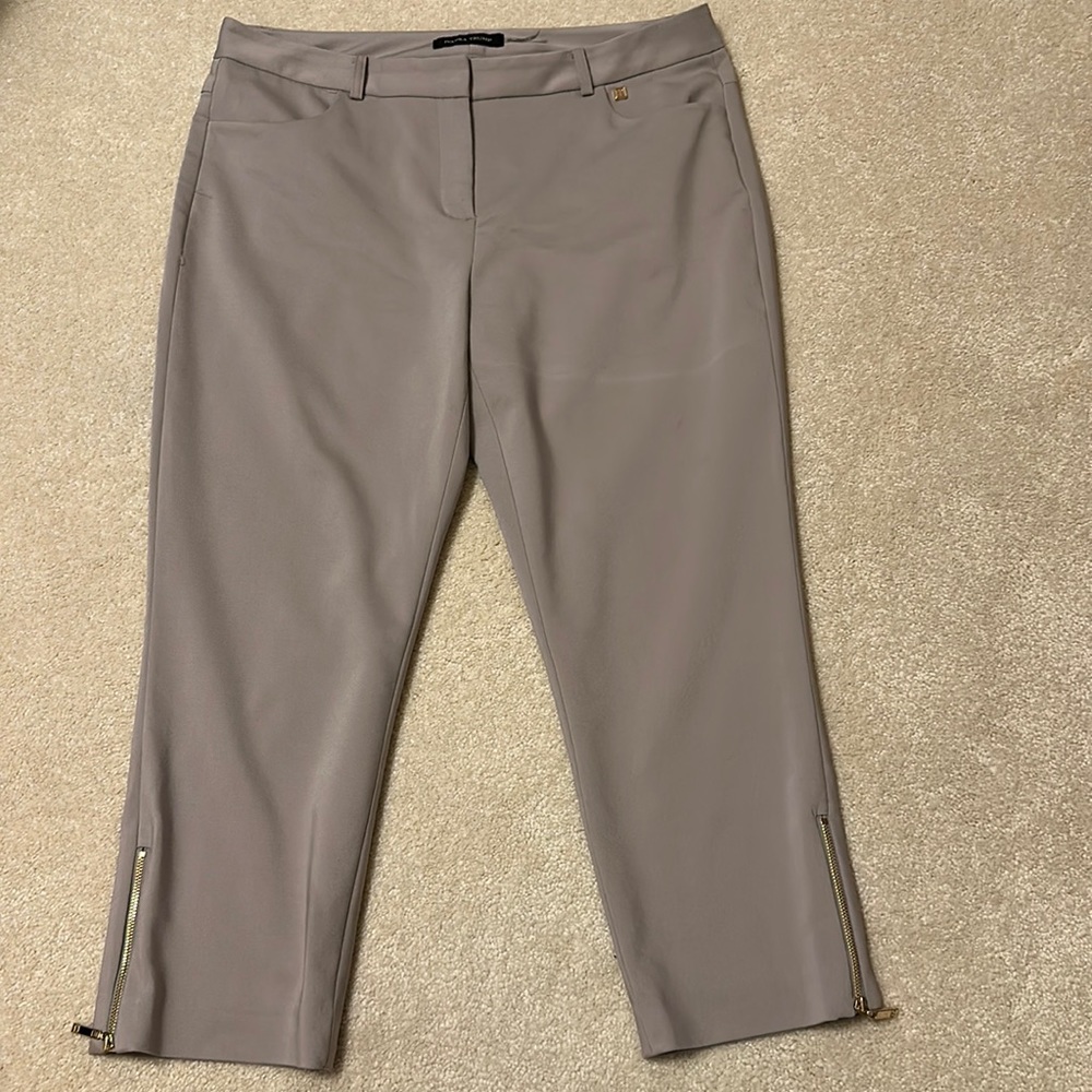 Ivanka Trump beige capri length pants with gold leg zippers and pocket accent 10